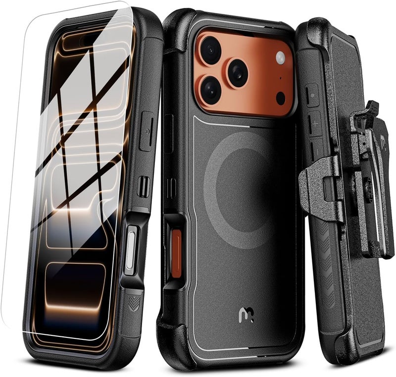 M MYBAT PRO For iPhone 17 Pro Max Case with Belt Clip Holster, Maverick Series 17 Pro Max Case[Compatible with Magsafe]w/Screen Protector,Anti-Drop,with 360°Rotating Kickstand,Heavy Duty Protection - Image 1